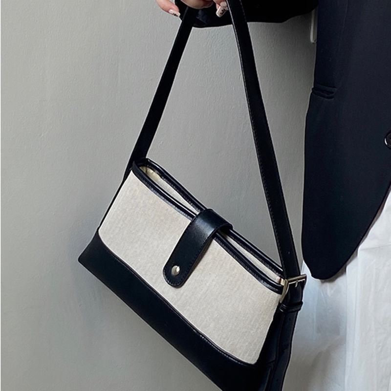 Túi Xách canvas Ghép Màu Sắc Tương Phản Phong Cách Hàn Quốc Cho Nữ