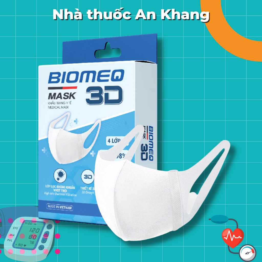 Khẩu trang y tế BIOMEQ MASK 3D hộp 10 cái ngăn tới 99,9% vi khuẩn, đeo không bí thở