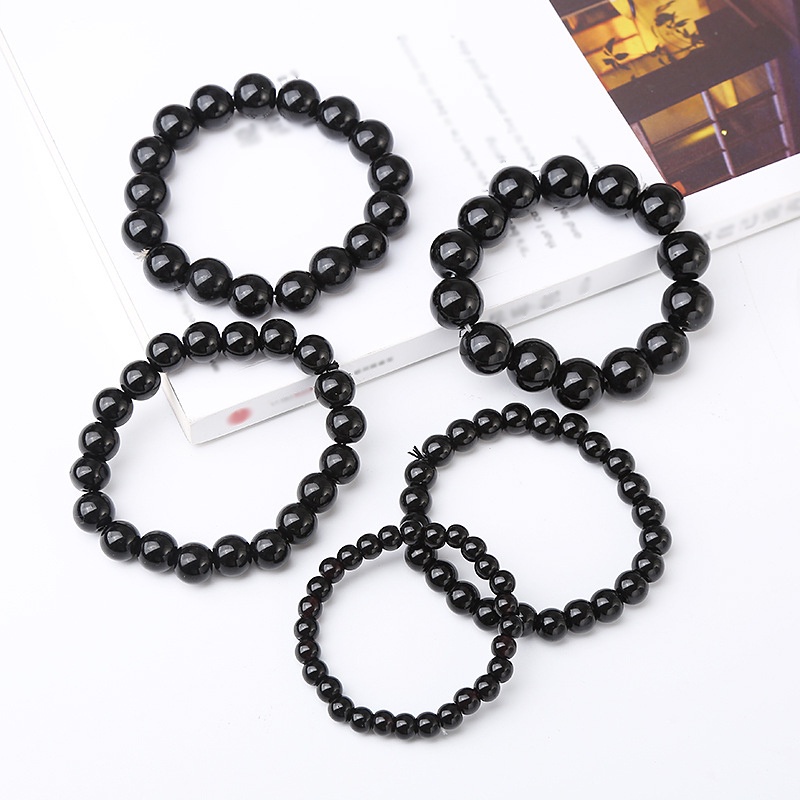 Vòng Tay Chuỗi Hạt Đá Obsidian Tròn Màu Đen / Đá Nham Thạch Chakra Đơn Giản Dành Cho Nam Và Nữ
