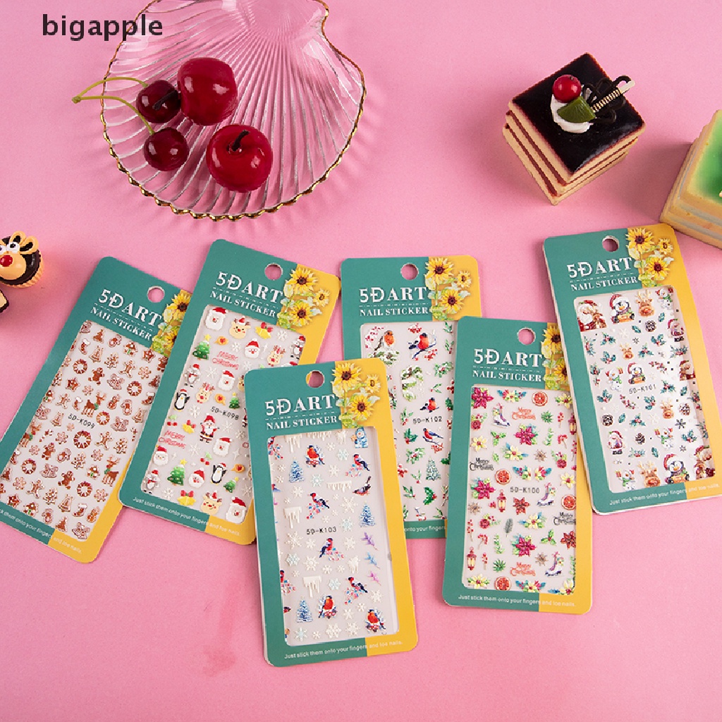1 Tờ Sticker Dán Móng Họa Tiết Giáng Sinh 5D Dễ Thương Bắt Mắt