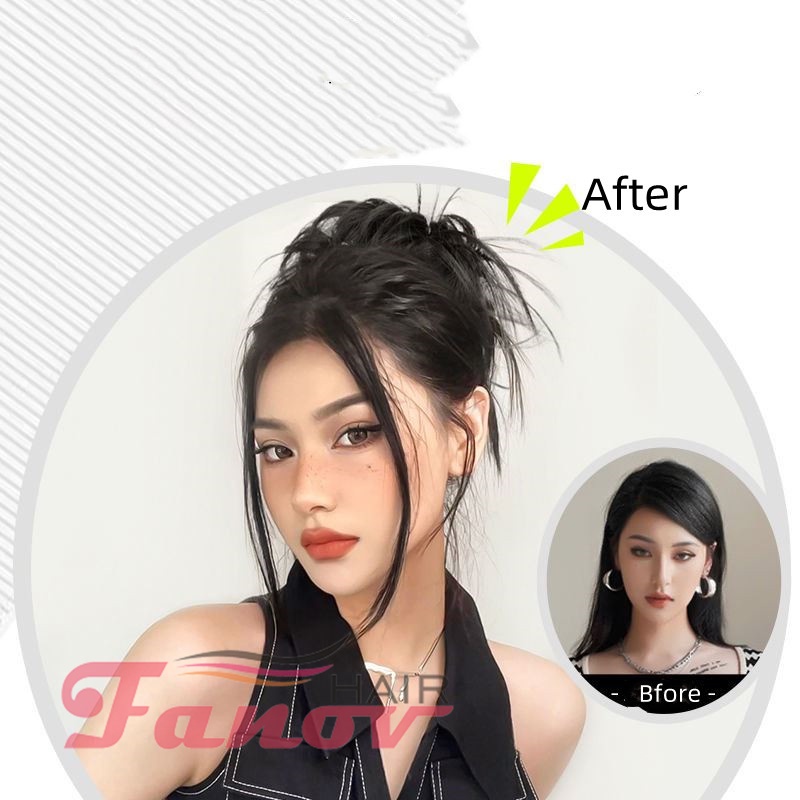 Búi Tóc Giả Xoăn Co Giãn Màu Đen / Nâu Dành Cho Nữ