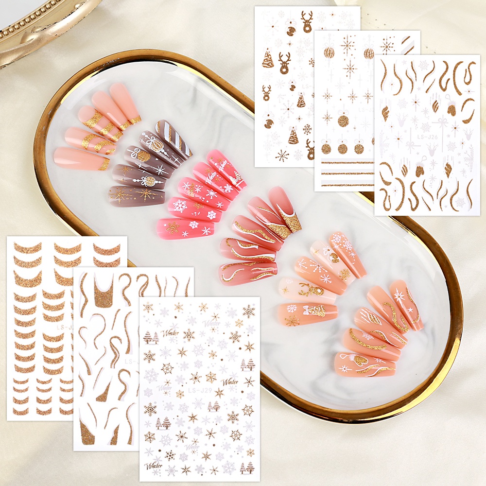 1 Miếng Dán Móng Tay Phản Quang Họa Tiết Bông Tuyết / Tuần Lộc / Chuông Giáng Sinh 3D Lấp Lánh Dành Cho
