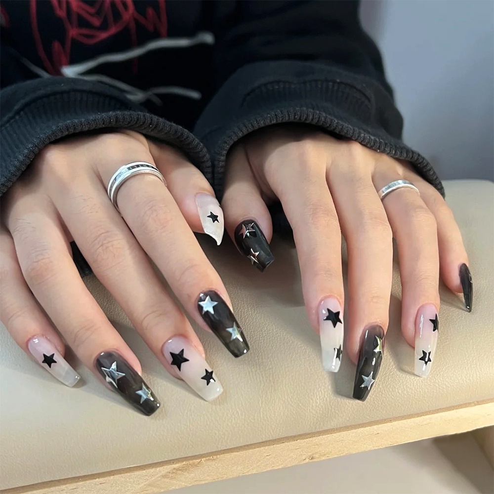 1 Miếng Dán Móng Tay 3D Hình Ngôi Sao Năm Cánh Màu Bạc Thời Trang Dành Cho Nữ Và Nữ
