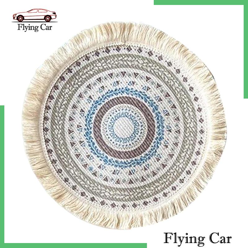 [Lzdjfmy2] Tấm Lót Tròn Đan Tay 33cm Phối Tua Rua Phong Cách Boho Trang Trí Bàn Nhà Bếp