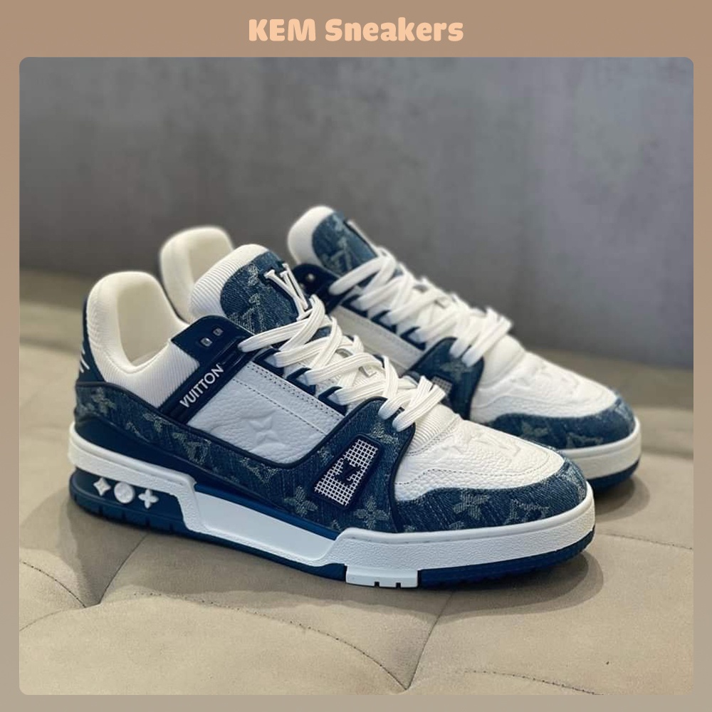 Giày LV Louis Vuitton Trainer Xanh Than Full Phụ Kiện, Giày Thể Thao LV Hot Trend 2023