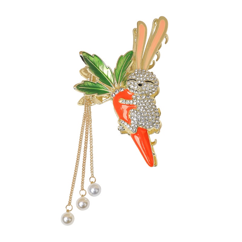 Kẹp Tóc Hình Thỏ Đính Đá Tua Rua Thời Trang Sang Trọng Cho Nữ