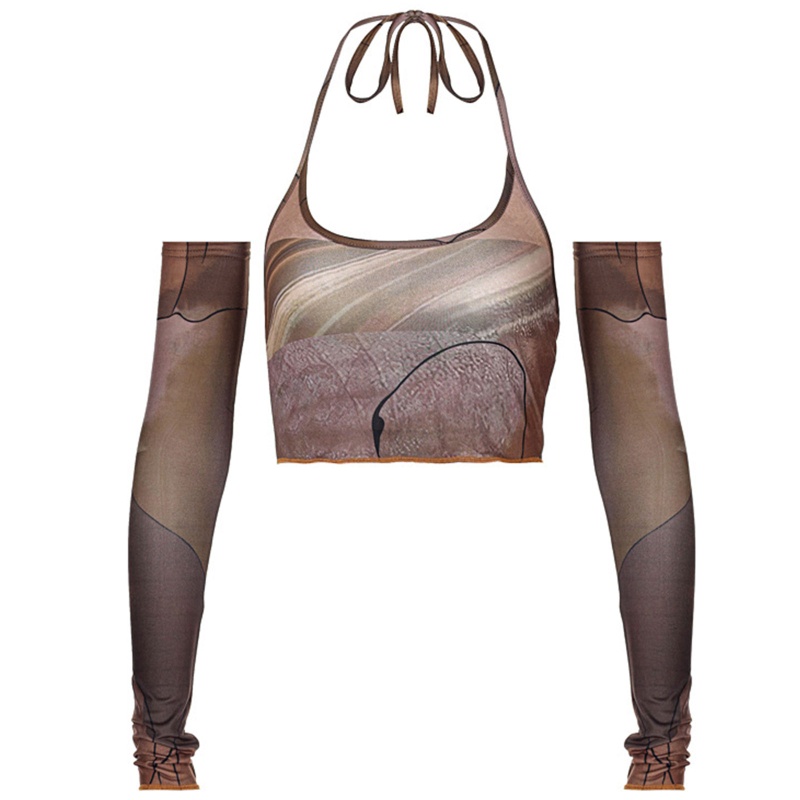 Brroa Áo Croptop Ôm Dáng Không Tay Hở Lưng In Họa Tiết Trừu Tượng Harajuku Gợi Cảm Cho Nữ