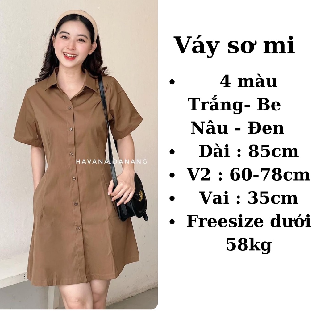 Váy sơ mi cúc gỗ có túi PIKA.CLOTHINGG dáng chữ A có bo chun lưng, Váy polo cổ sơ mi dáng dài chất 2 da thô mềm