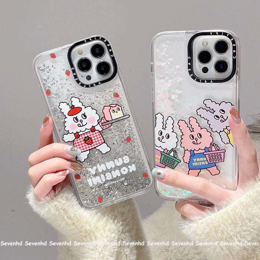 Ốp Điện Thoại Acrylic Mềm Chống Sốc Phối Kim Tuyến Nước Hình Thỏ Dễ Thương Cho iPhone 14 13 12 11 Pro Max