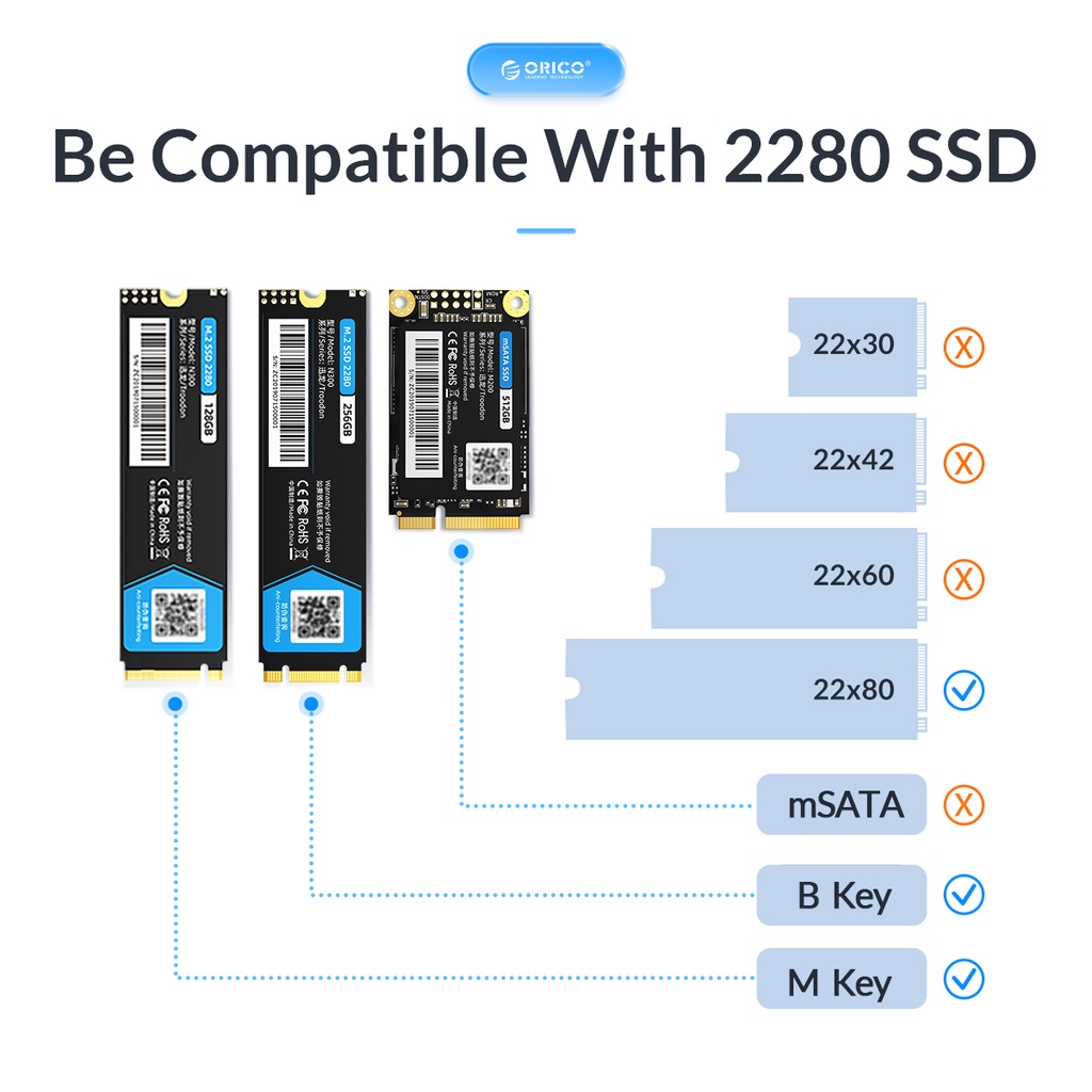 Bộ tản nhiệt ổ cứng SSD ORICO NVMe / SATA M.2 M.2 2280 NVMe HDD bằng nhôm thích hợp cho máy tính
