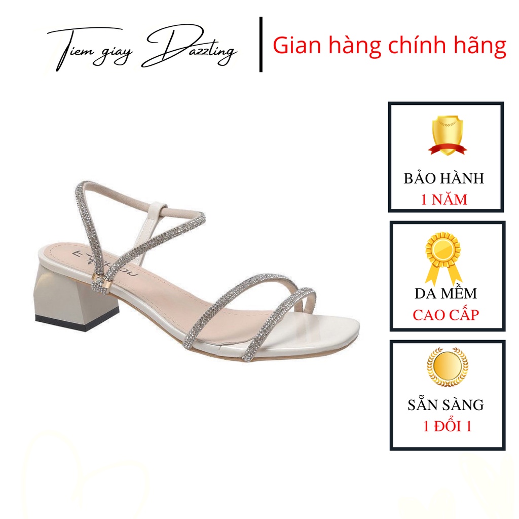 Giày sandal cao gót quai mảnh cao 3cm da mềm đi êm chân- Dazzling Shoes da799