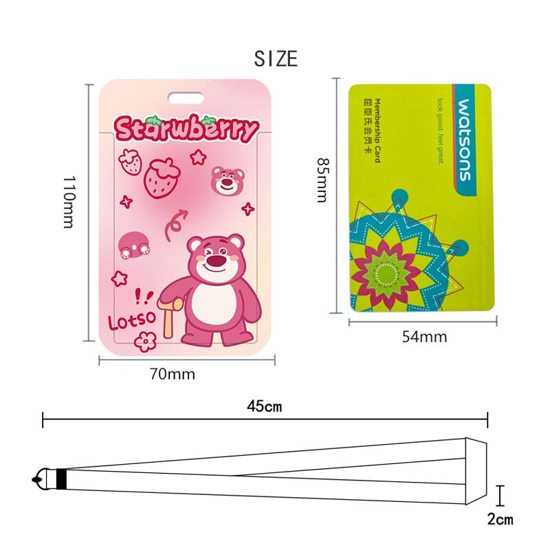 Bao Đựng Thẻ ID Chống Thất Lạc Hình Gấu Dâu Tây Dễ Thương Dây đeo đeo biển