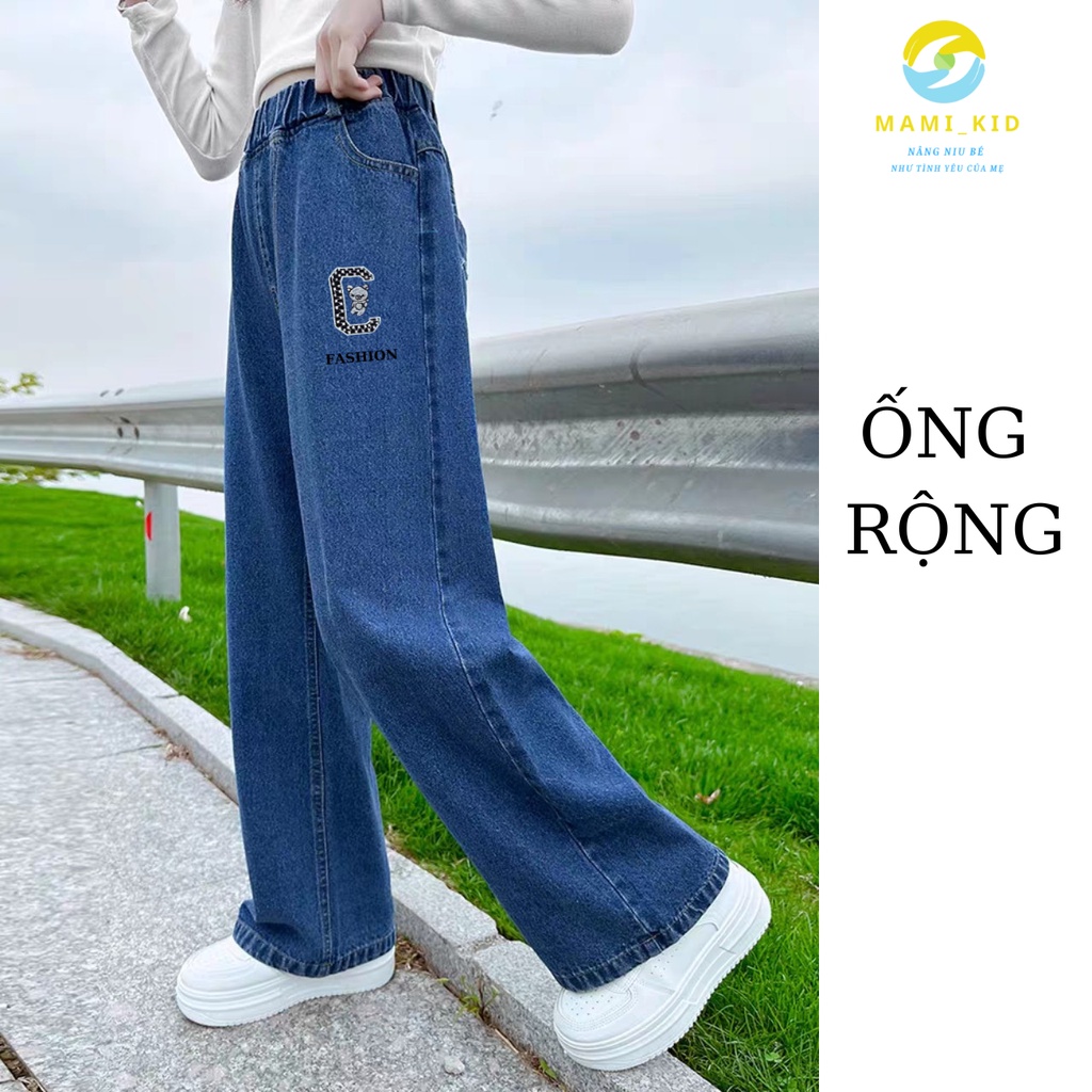Quần Jean Bé Gái Dáng Xuông Ống Rộng Phong Cách Hàn Quốc, Dáng đẹp, Chất mềm, Dày Dặn, Co Giãn tốt shop Mamikid