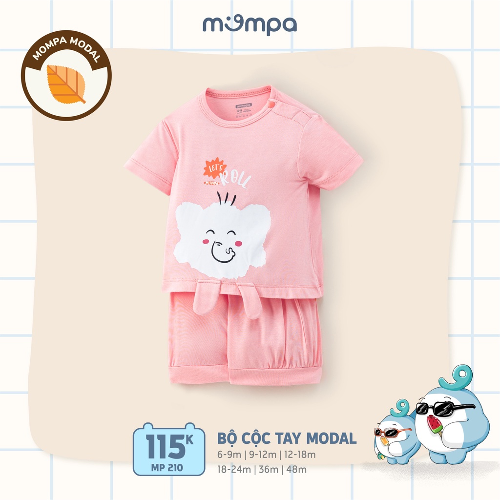 Bộ quần áo cộc tay cho bé từ 6M~4 tuổi Mompa - Chất vải Modal, 4 màu lựa chọn MP210