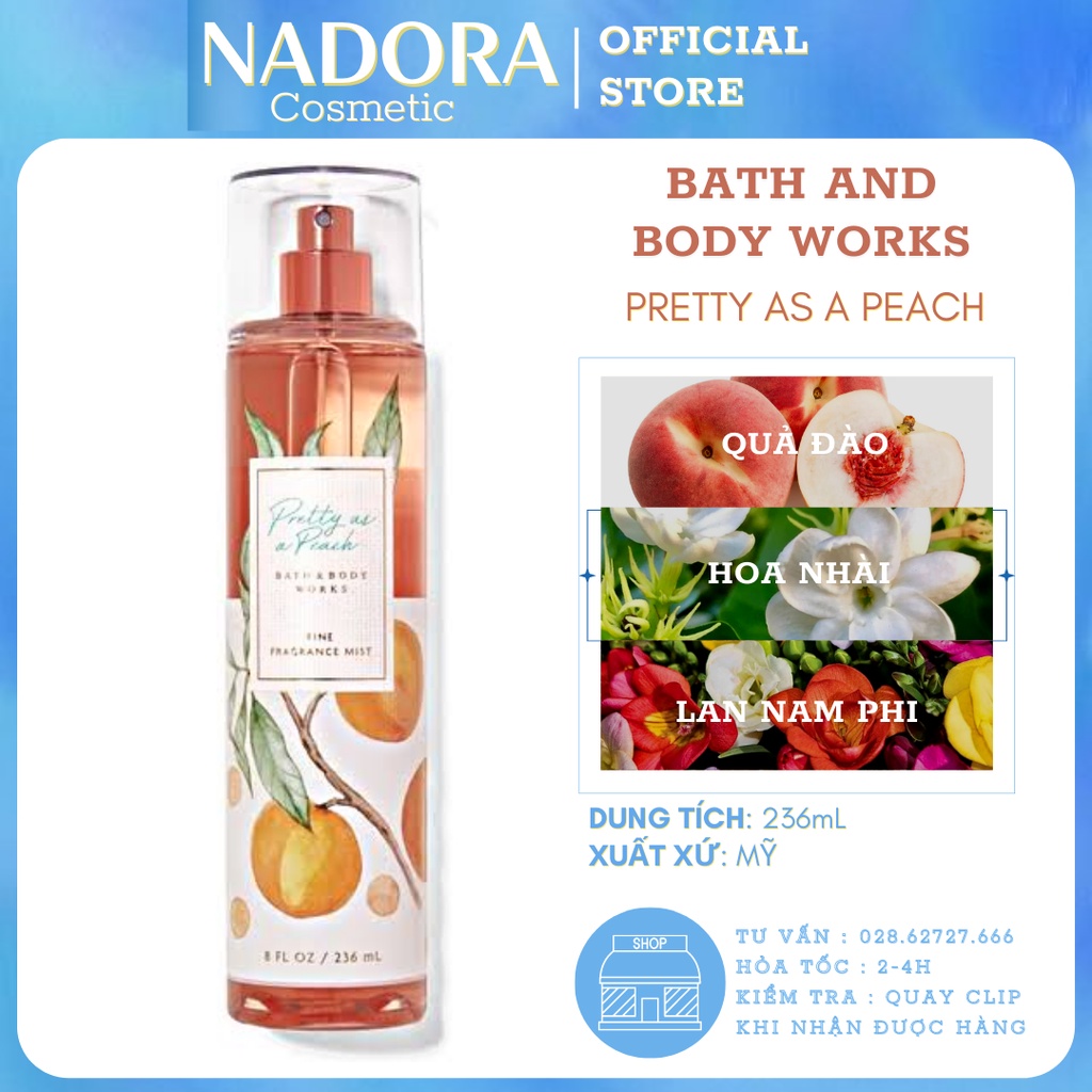 Xịt Thơm Bath And Body Works - Pretty A As Peach Body Mist (236ml)