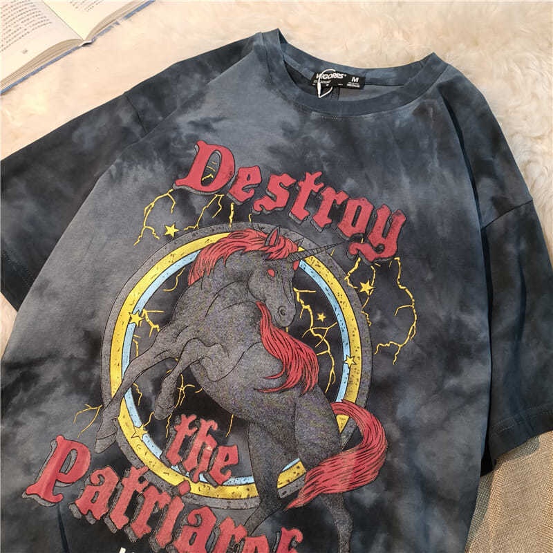 Jiashucheng Áo Thun Tay Ngắn Nhuộm Màu Họa Tiết Hoạt Hình Thời Trang Mùa Hè Cho Cặp Đôi