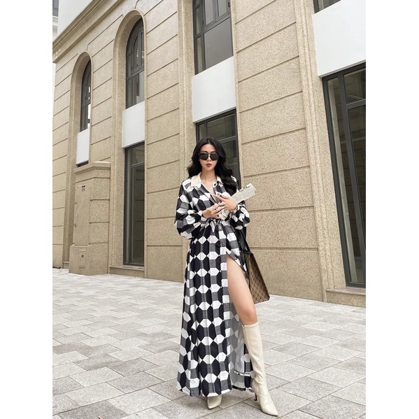 đầm dài caro sang chảnh