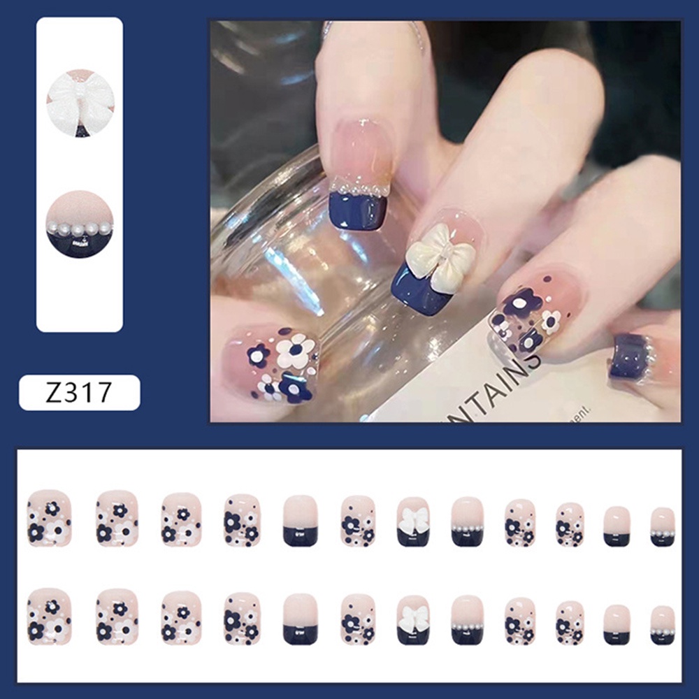 Bộ 24 Móng Tay Giả Đính Đá Màu Gradient Thời Trang