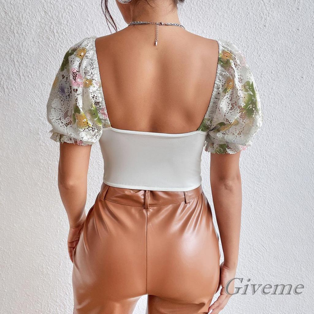 Áo Croptop Tay Phồng Ngắn In Họa Tiết Hoa Phong Cách Đường Phố Thời Trang Xuân Thu Cho Nữ