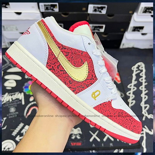 Giày Jordan Cổ Thấp Đỏ Trắng, Giày Jordan 1 Low Spades Bản Cao Cấp Trung Full Box Bill