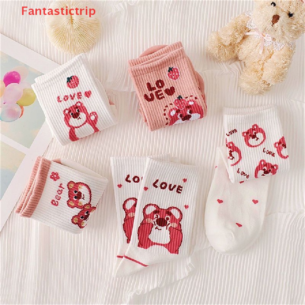 [Fantastictrip] Vớ Ống Lửng Họa Tiết Hoạt Hình Gấu Dâu Tây Phong Cách Hàn Quốc Dễ Thương Hợp Thời