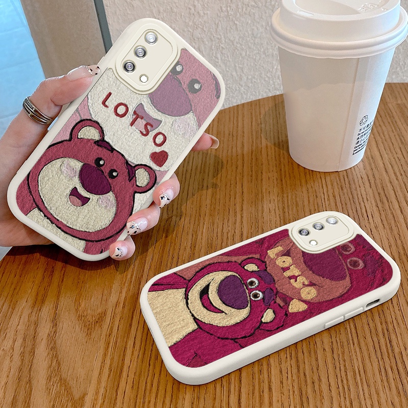 Ốp Điện Thoại Da PU Hình Gấu Dâu Tây Cho OPPO A74 F19 F19s A95 4G Reno 6 Lite