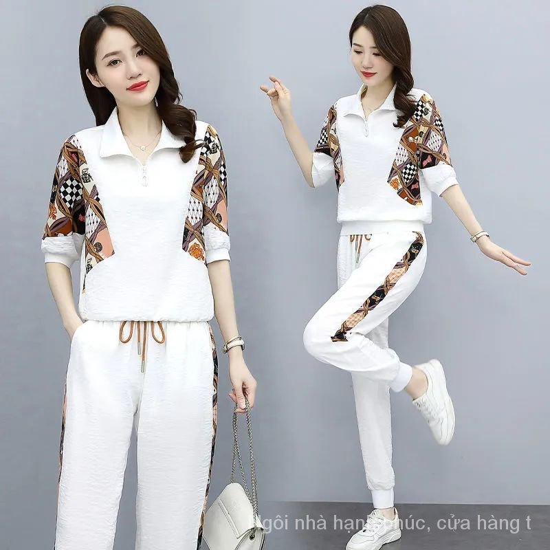 Bộ Đồ Thể Thao Hai Mảnh Áo Thun + Quần Dài Phong Cách Thời Trang Mùa Hè 2023 Mới