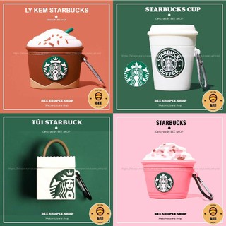 ☘️Tặng kèm móc treo☘️ Case bao airpod silicon 1 2 Starbucks Túi - Vỏ bọc đựng tai nghe không dây i11 i12 i100... A