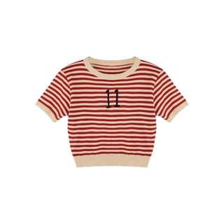 Áo len hè kẻ đỏ croptop