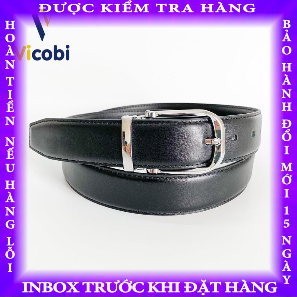 Thắt lưng Nam Da Bò Vicobi TLB1, dây lưng khóa kim Bạc Tròn, kết hợp quần vải, Made in Viet Nam hanthanh