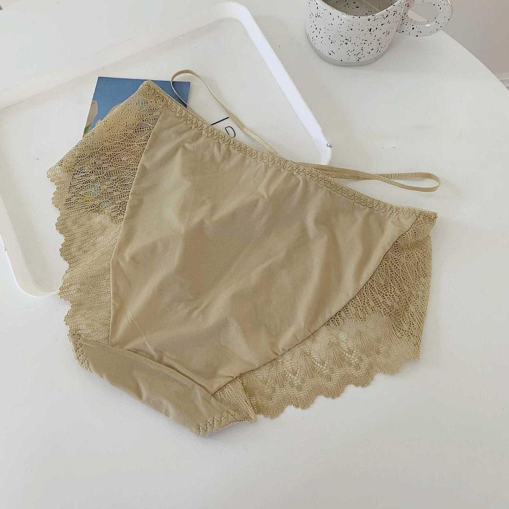 OCEANMAP Quần Lót Ren Ruy Băng Màu Sắc Trơn Lưng Vừa Thoải Mái Phong Cách Hàn Quốc Cho Nữ