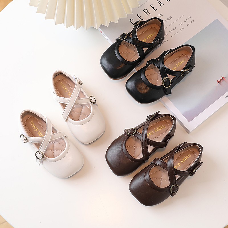 Giày Búp Bê Da Mềm Đế Bằng Mũi Vuông Chống Trượt Phong Cách Hàn Quốc Cho Bé Gái 2-8 Tuổi