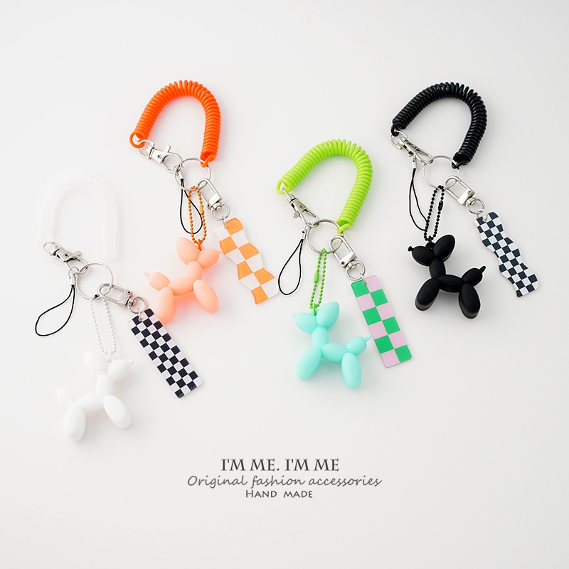 Móc Khóa Búp Bê Cún Bông Caro Trắng Đen Phong Cách Mới