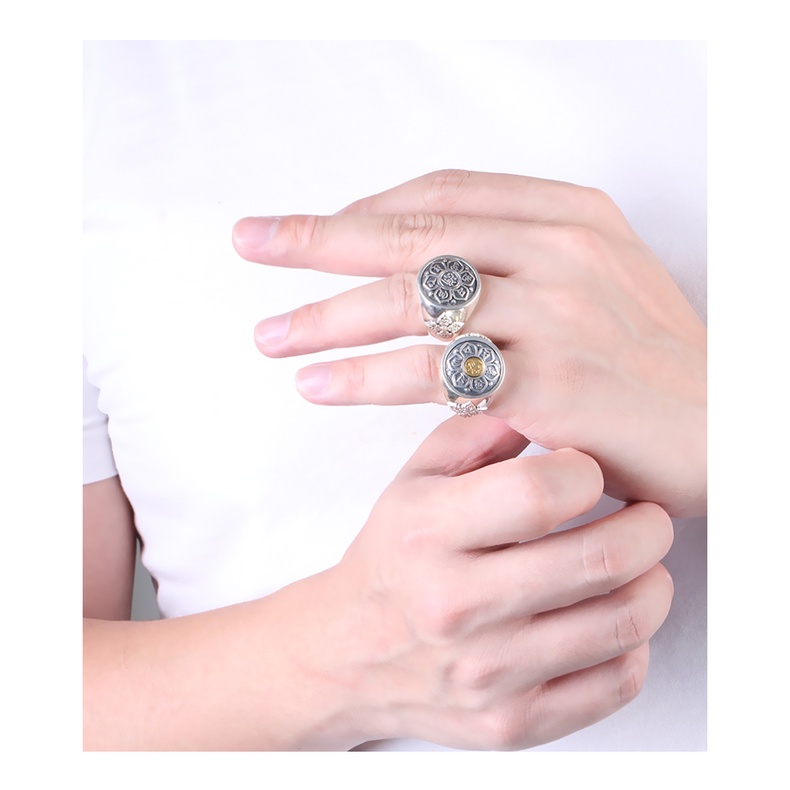 Nhẫn Bạc Khắc Sáu Cung Điện Gossip Heart Sutra Buddh Có Thể Xoay Được Cho Nam