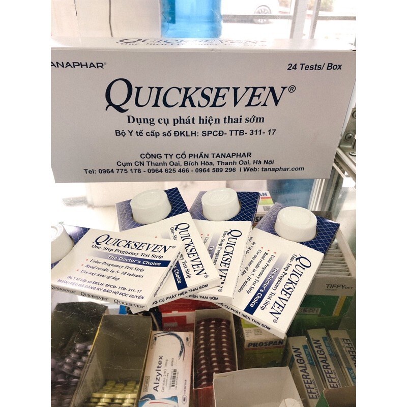 Que thử thai Quickseven test 2 vạch chính xác Tanaphar Che tên sản phẩm -