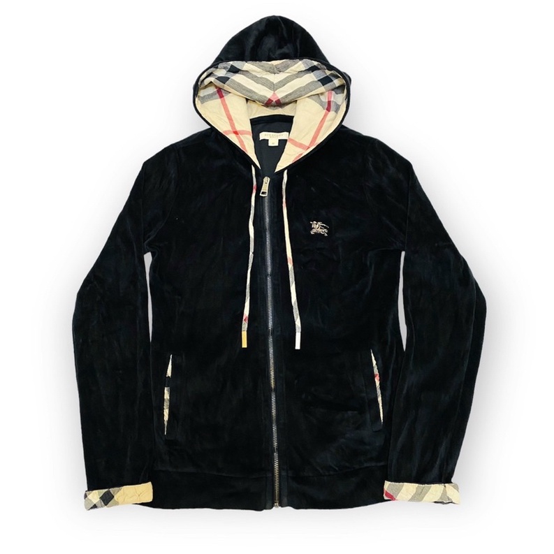 •Áo khoác nữ chính hãng hiệu Burberry nữ màu đen nhung phối kẻ•