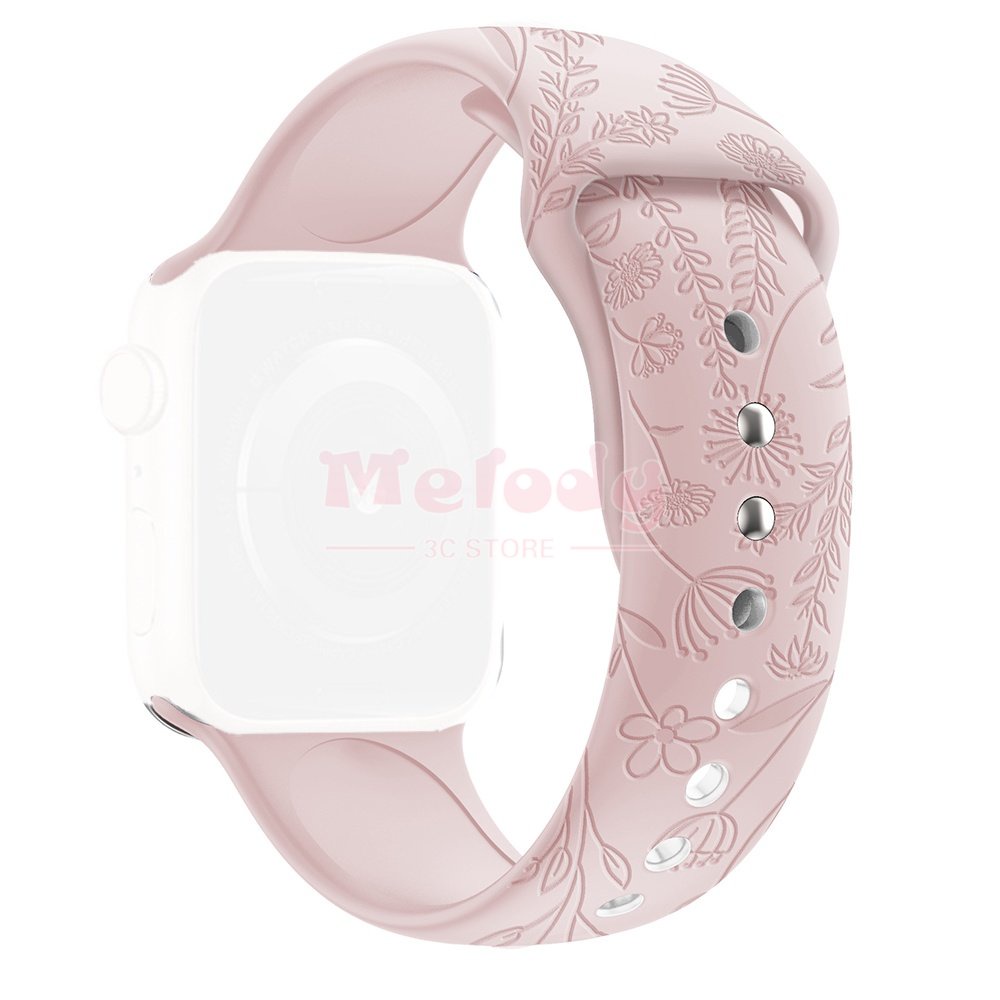 Dây Đồng Hồ Thông Minh Bằng Silicon Họa Tiết Hoa Dập Nổi 8 / 7 / 6 / SE / 5 / 4 / 3 45 / 44 / 42 / 41 / 40 / 38mm