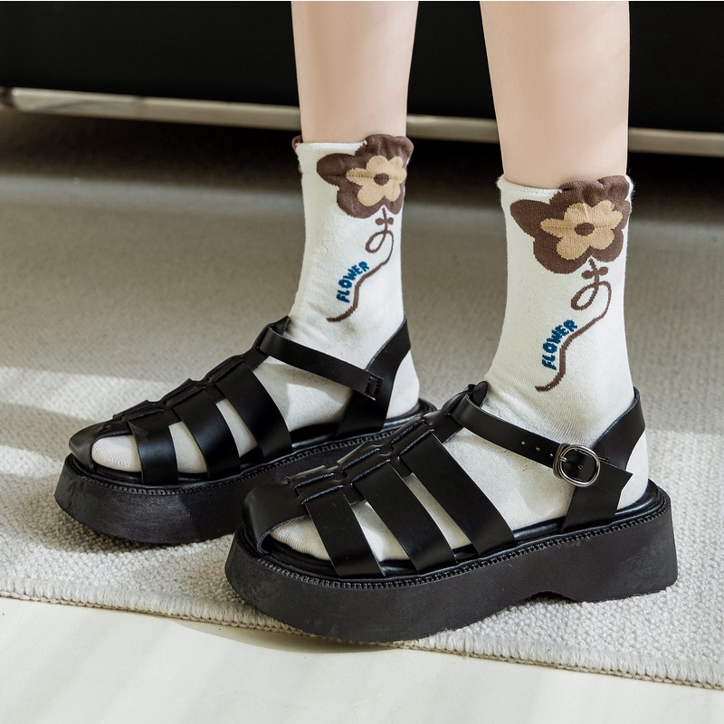 Vớ Cotton Cổ Vừa Họa Tiết Hoa Tulip Dễ Thương Thời Trang Xuân Hè Cho Nữ