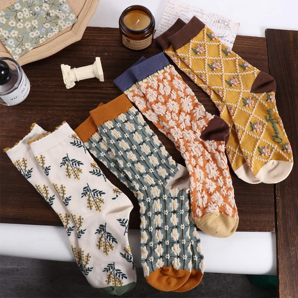 SOMEDAYZL Vớ Cổ Cao Thoáng Khí In Họa Tiết Hoa Vui Nhộn Phong Cách Harajuku Cho Nữ