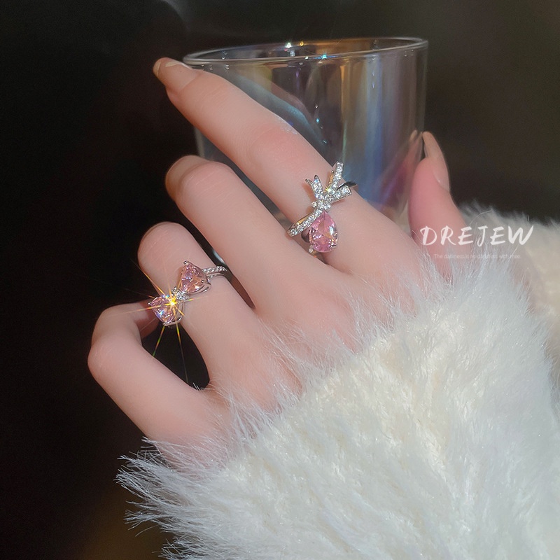 DREJEW Nhẫn Hở Hình Nơ Đính Đá Zircon Cao Cấp Thời Trang Hàn Quốc Cho Nữ