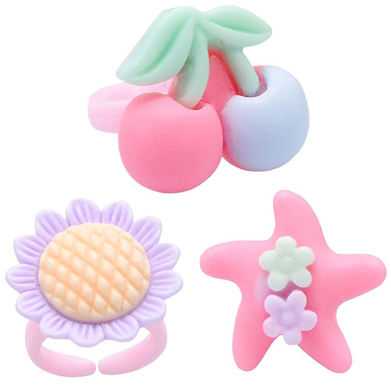 Bộ 36 Nhẫn Đồ Chơi Bằng Resin Màu Sắc Ngọt Ngào Tùy Chỉnh Kích Thước Cho Bé Gái