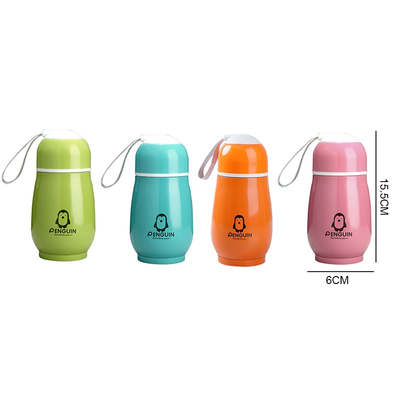 Bình Nước Giữ Nhiệt Bằng Thép Không Gỉ In Hình Chim Cánh Cụt Hoạt Hình Dễ Thương