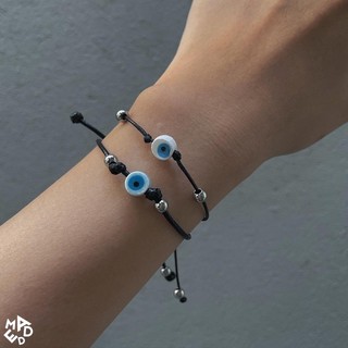 vòng tay dây rút sáp Madde - mắt sứ trắng / mắt quỷ  vòng tay đôi couple