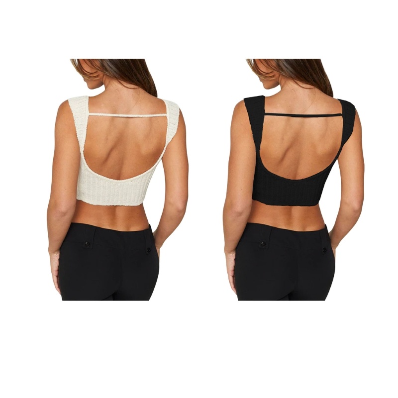 Áo Croptop Dệt Kim Sát Nách Hở Lưng Quyến Rũ Cho Nữ