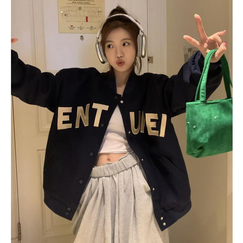 Áo Khoác Bóng Chày Tay Dài Dáng Rộng In Chữ Phong Cách Mỹ Thời Trang Xuân Thu 2023 Mới Cho Nữ