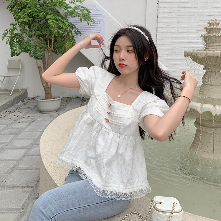 COZOK Áo Sơ Mi Tay Xốp Cổ Vuông Phong Cách Và Đa Năng