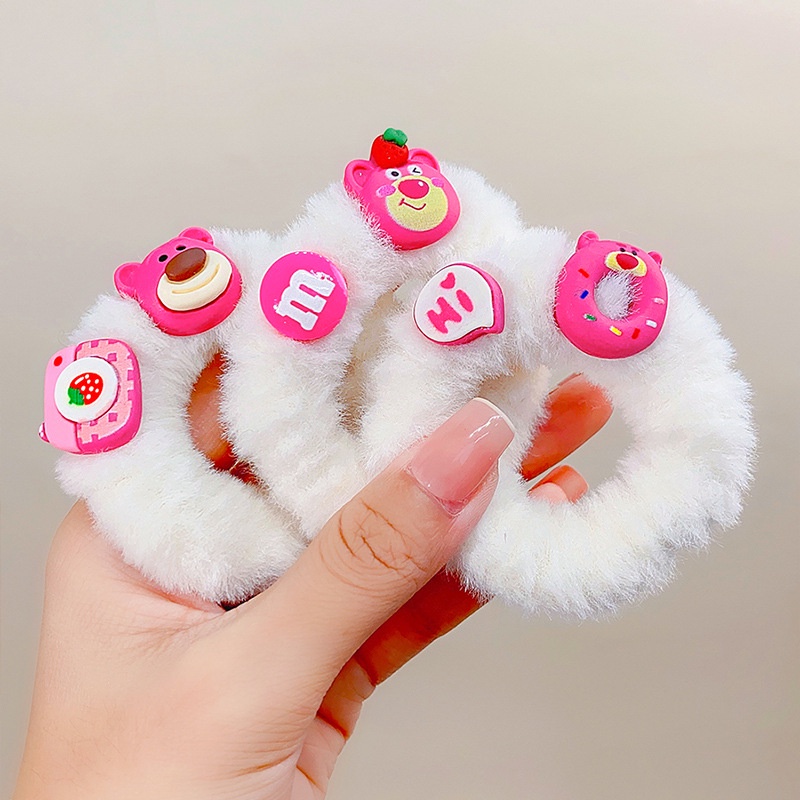 Dây Cột Tóc Lông Nhung Hình Gấu Dâu Dễ Thương Xinh Xắn Dành Cho Nữ-màu ngẫu nhiên