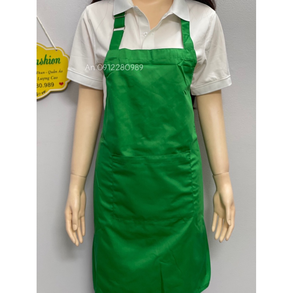 Tạp dề + Nón vải kaki dày dặn dùng pha chế, nấu ăn, phục vụ cà phê nhà hàng màu xanh lá _ Hình chụp thật