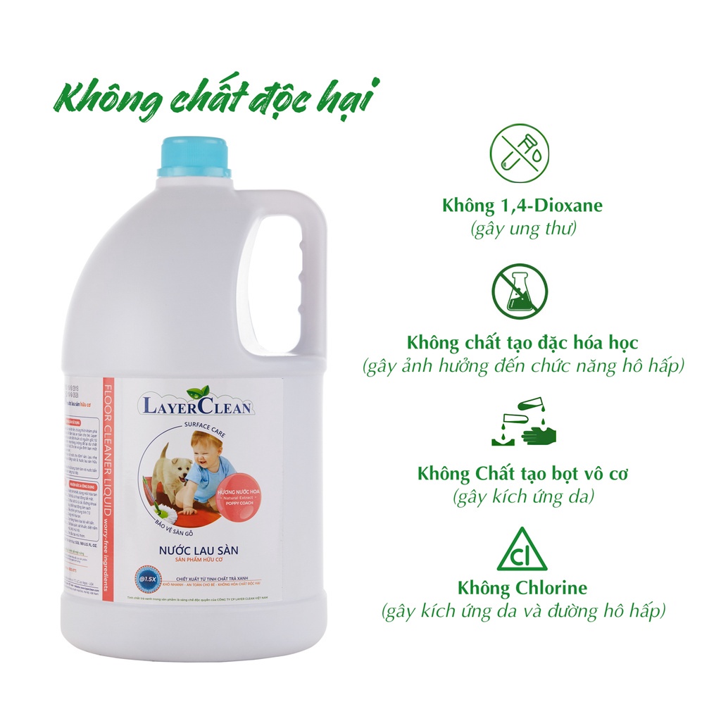 Nước lau sàn Layer Clean hữu cơ an toàn cho bé  can 5 lít hương gió biển, hương quế, hương nước hoa