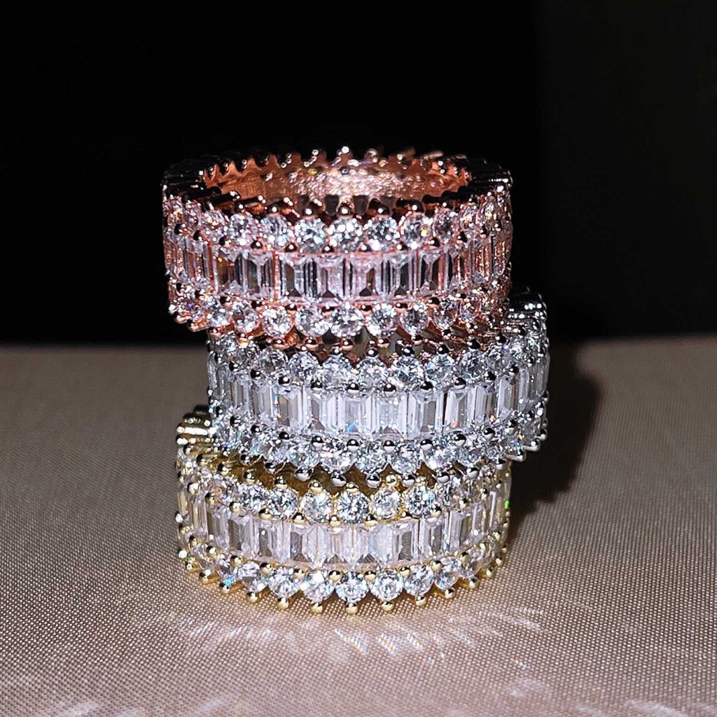 Nhẫn Khảm Đá Zircon Lấp Lánh Phong Cách Âu Mỹ Mới Chống Thấm Nước Không Phai Màu